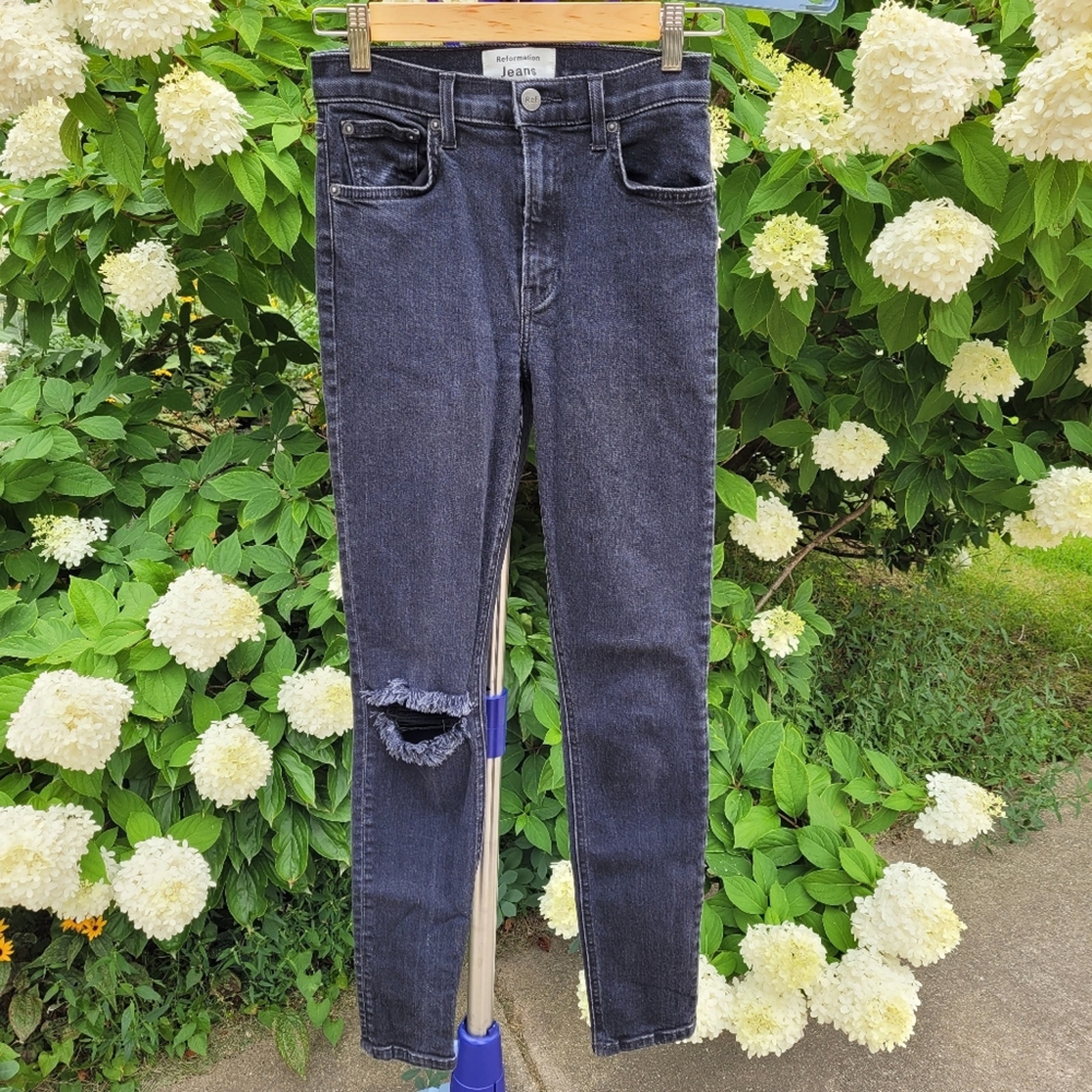 Reformation Faded Black Destroyed High  Skinny Jean Size 25